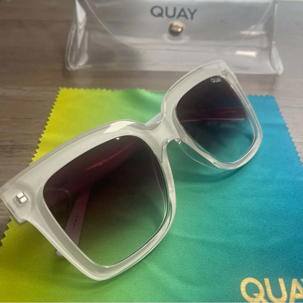 Quay Australia Clear Frame Sunglasses with Purple Lenses - Picture 5 of 7